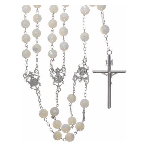 Mexican wedding lasso rosary in sterling silver and mother-of-pearl 8 mm grains 2