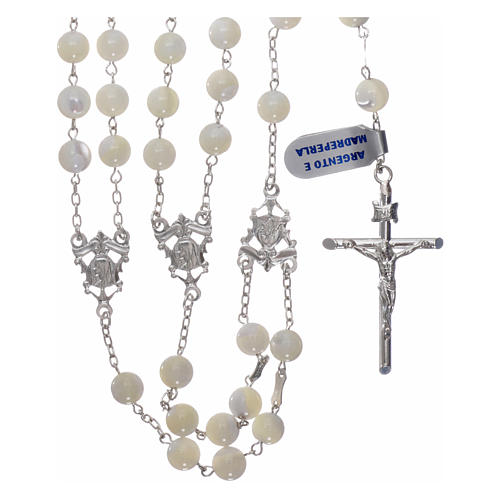 Wedding lasso rosary in sterling silver with mother of pearl beads, 8 mm 1