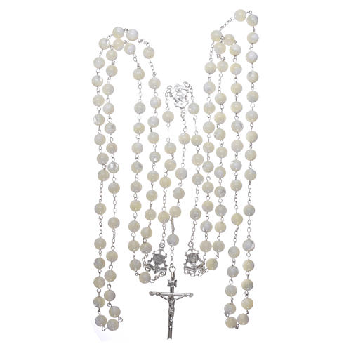 Wedding lasso rosary in sterling silver with mother of pearl beads, 8 mm 4