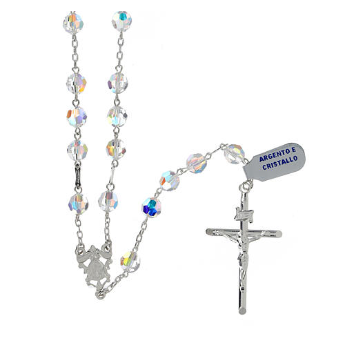 Mexican wedding rosary in 925 sterling silver, 8 mm strass beads aurora borealis 1