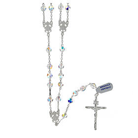 Mexican wedding rosary in 925 sterling silver, 8 mm strass beads aurora borealis