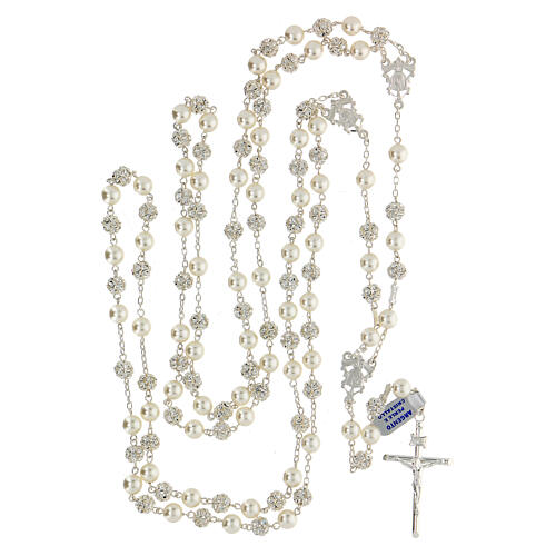 Mexican wedding rosary in 925 sterling silver with pearls and strassballs 8 mm 5