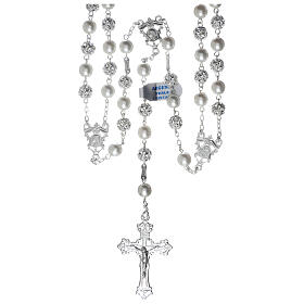 Terços Prata: Terço mexicano de casamento prata 925 pérolas e strassball 8 mm