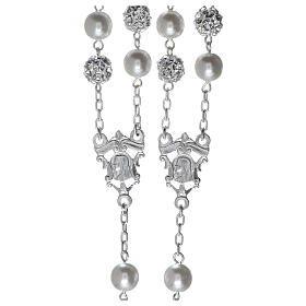 Terços Prata: Terço mexicano de casamento prata 925 pérolas e strassball 8 mm