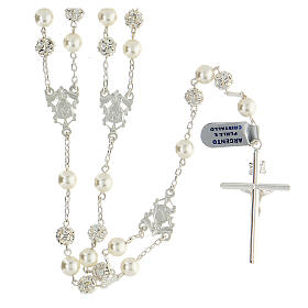 Mexican wedding rosary in 925 sterling silver with pearls and strassballs 8 mm