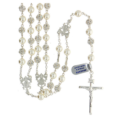 Mexican wedding rosary in 925 sterling silver with pearls and strassballs 8 mm 1