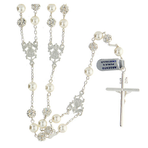 Mexican wedding rosary in 925 sterling silver with pearls and strassballs 8 mm 2