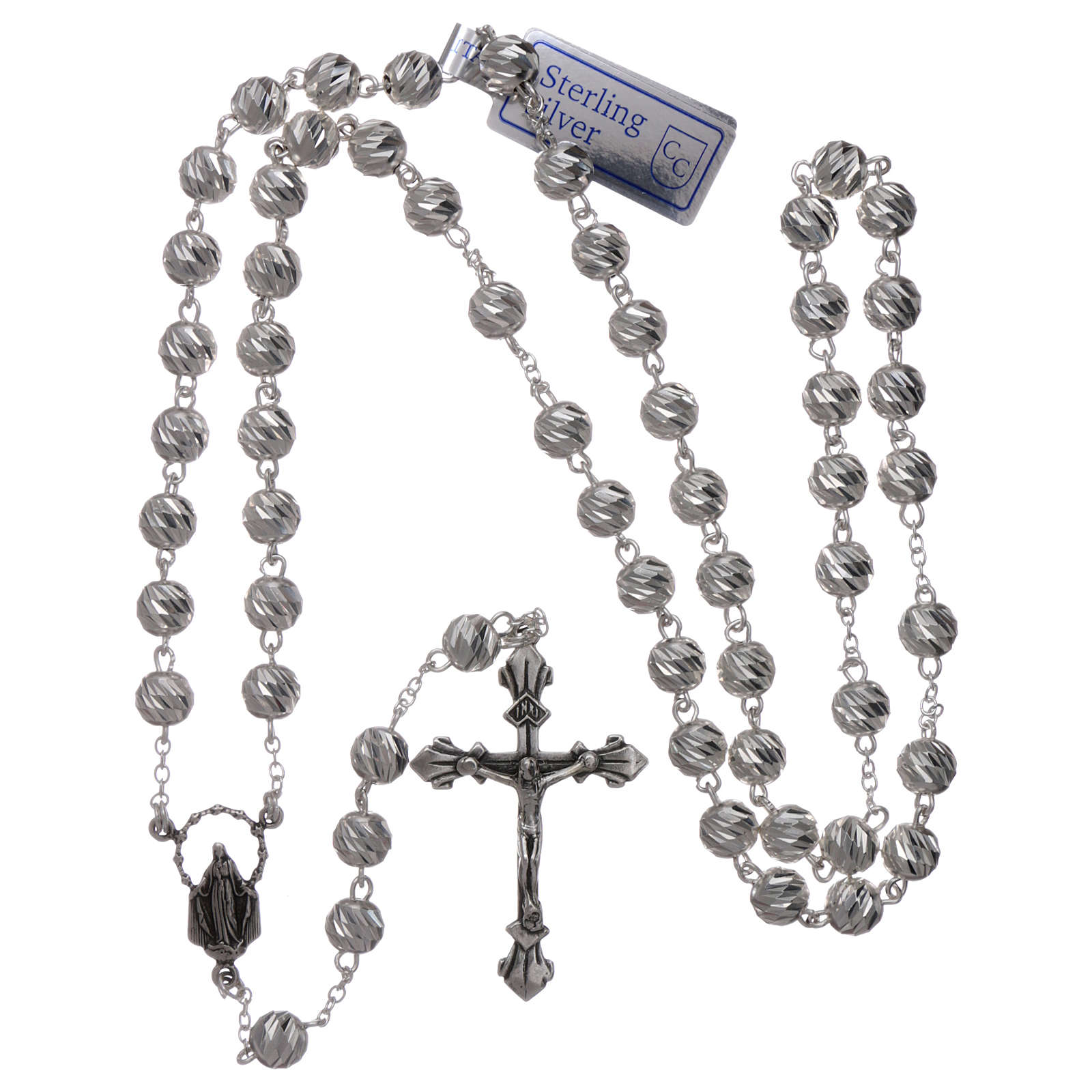 Gift Boxed Malachy O'More Center and 1 3/8 x 3/4 inch Crucifix Malachy O'More Rosary with 6mm Zircon Color Fire Polished Beads Silver Finish St St 