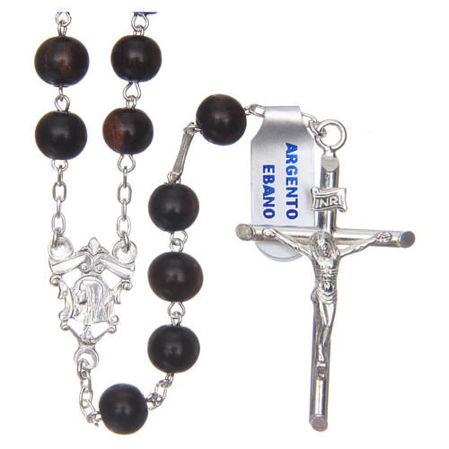 Rosary in 925 sterling silver and ebony 8 mm 1
