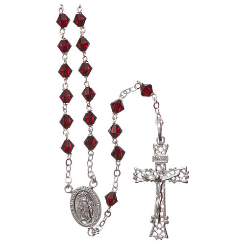 Rosary in silver with red strass beads 5mm 1