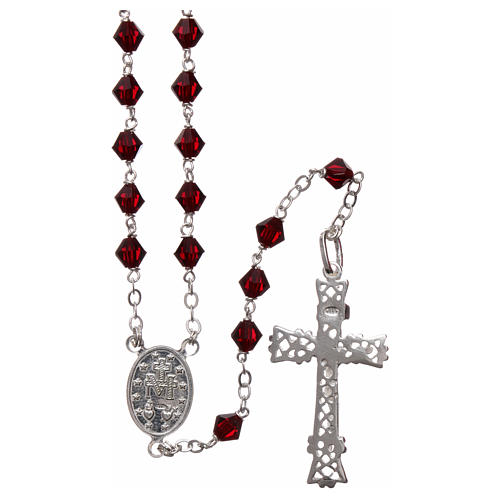 Rosary in silver with red strass beads 5mm 2