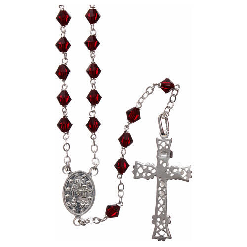 Silver rosary red strass beads 5 mm 2