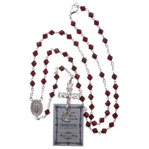 Silver rosary red strass beads 5 mm 5