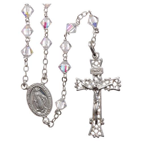 Rosary in silver with iridescent strass beads 1