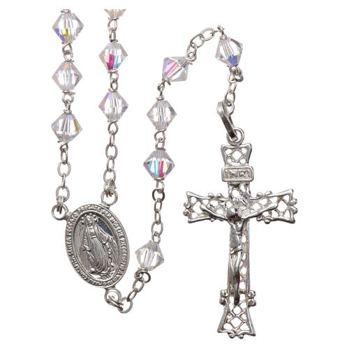 Silver rosary with iridescent crystals 1
