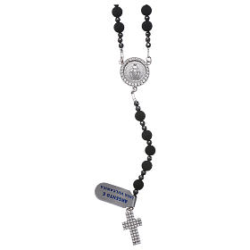 Rosary in 925 silver and lava rock with white zircons, grain 6 mm