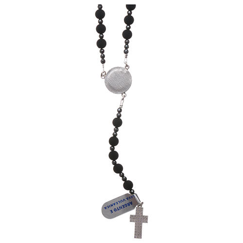 Rosary in 925 silver and lava rock with white zircons, grain 6 mm 2