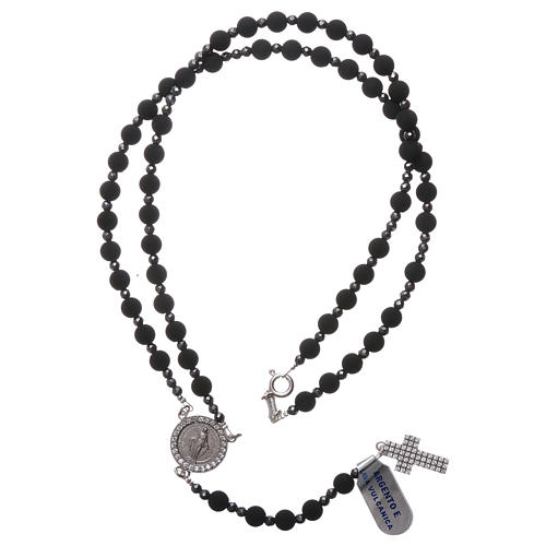 Rosary in 925 silver and lava rock with white zircons, grain 6 mm 4