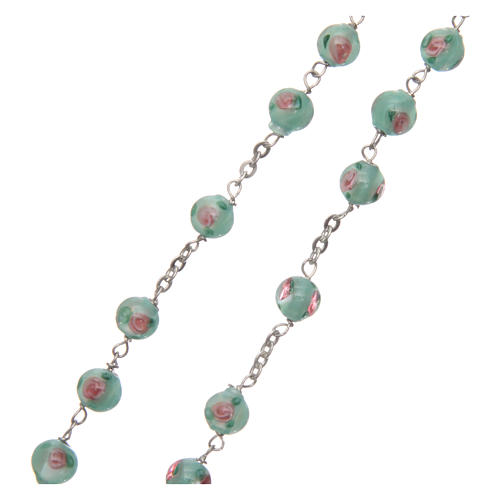 Rosenkranz Silber 925 ung hellgrünen Glas Perlen 5mm bemalt 3