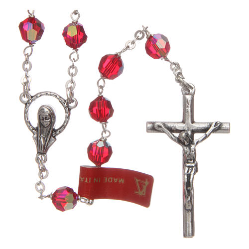 Rosary in faceted crystal and red 925 silver 6mm beads 1