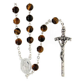 Rosary in tiger's eye with thread in 925 silver diameter 6 mm