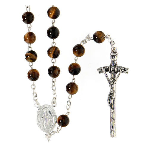 Rosary in tiger's eye with thread in 925 silver diameter 6 mm 1