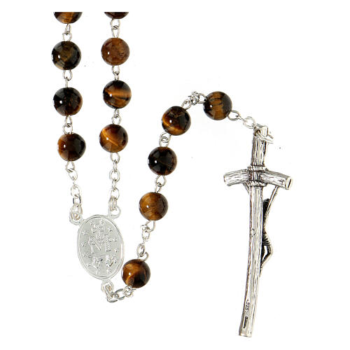 Rosary in tiger's eye with thread in 925 silver diameter 6 mm 2