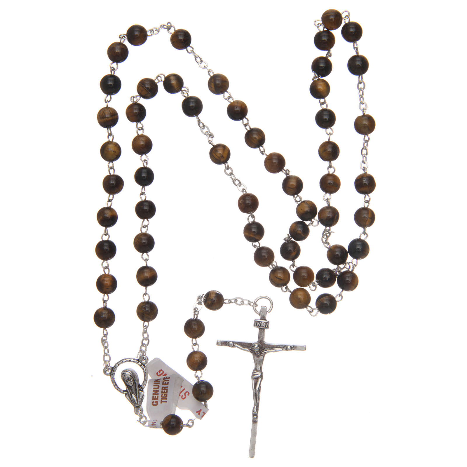 Rosary with real tiger eye beads 6 mm 925 silver chain | online sales ...