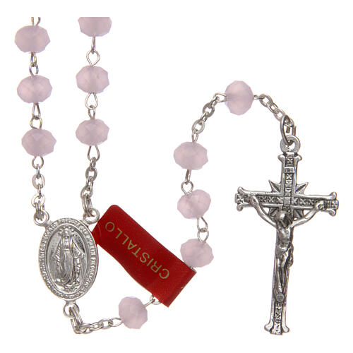 Crystal rosary matte pink beads 6 mm 925 silver chain 1