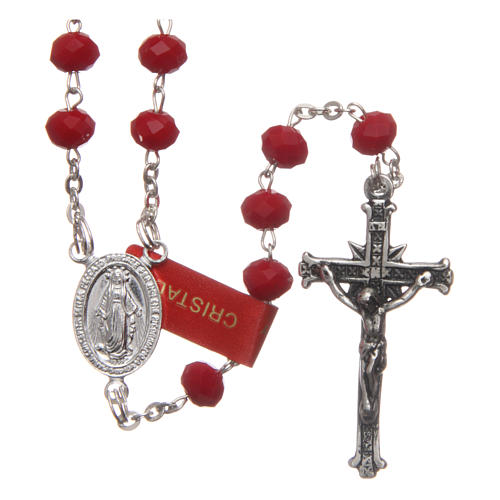 Rosario cristal opaco rojo 6 mm engarce plata 925 1