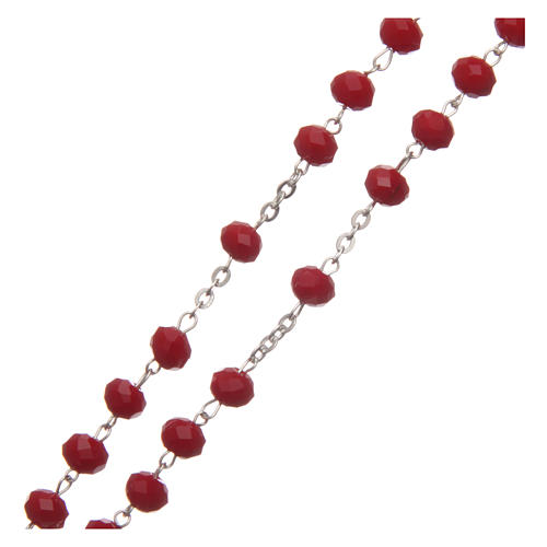 Rosario cristal opaco rojo 6 mm engarce plata 925 3