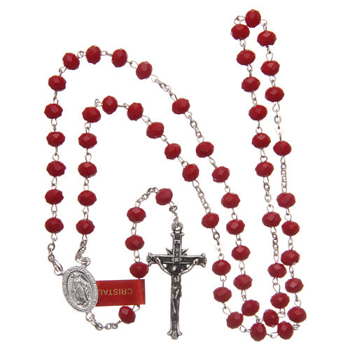 Rosario cristal opaco rojo 6 mm engarce plata 925 4