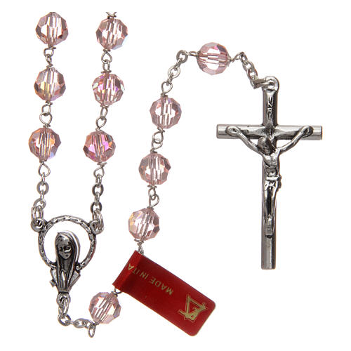 Rosary in faceted pink crystal with thread in 925 silver diameter 6 mm 1