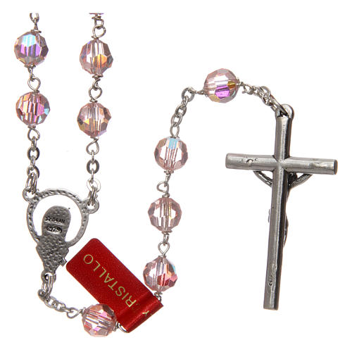 Rosary in faceted pink crystal with thread in 925 silver diameter 6 mm 2