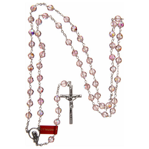Rosary in faceted pink crystal with thread in 925 silver diameter 6 mm 4