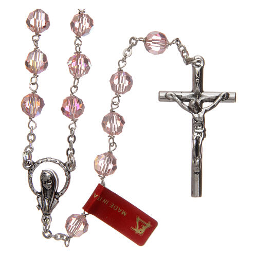 Crystal rosary pink faceted beads 6 mm and 925 silver chain 1