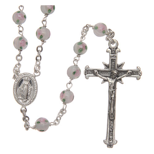 Glass rosary with decorated beads 6 mm and 925 silver 1