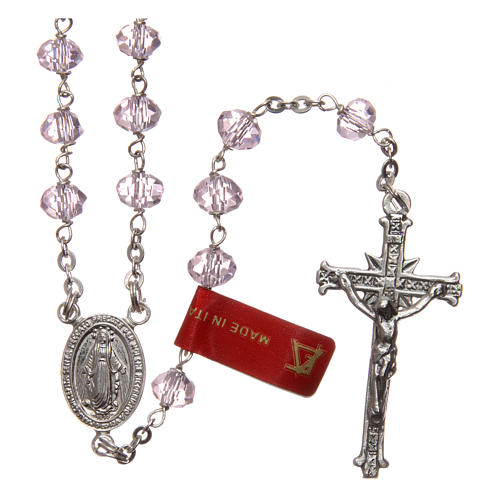 Rosary in pink crystal and 925 silver, 6 mm beads 1