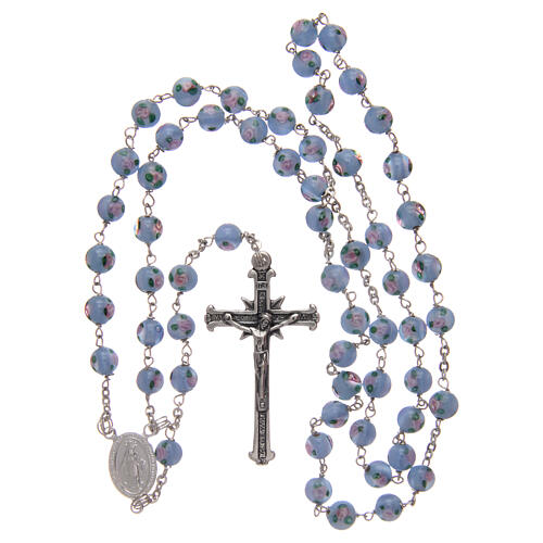 Glass rosary light blue beads with roses 6 mm and 925 silver 4