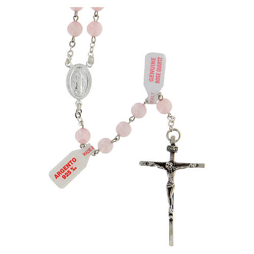 Rosary with genuine rose quartz beads and 925 silver thread 1