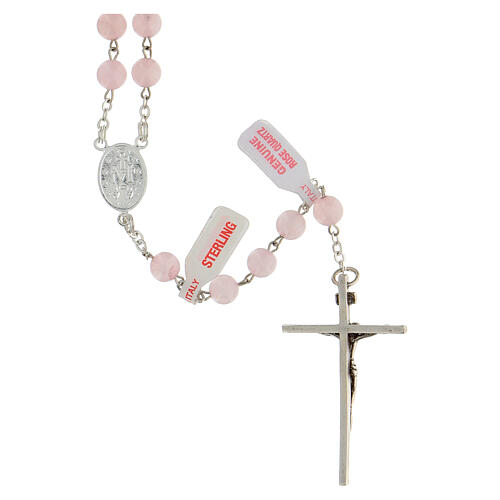 Rosary with genuine rose quartz beads and 925 silver thread 2