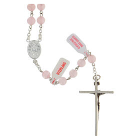Rosary real pink quartz 6 mm and 925 silver
