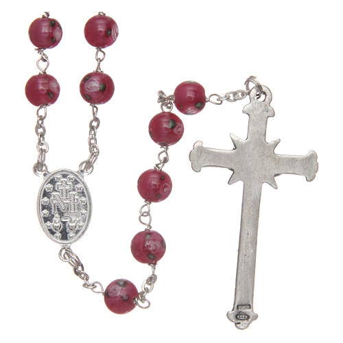Rosary in pink glass with thread in 925 silver and roses diameter 6 mm 2
