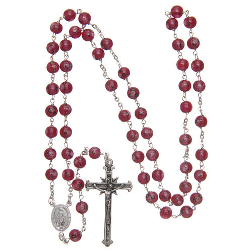 Rosary in pink glass with thread in 925 silver and roses diameter 6 mm 4