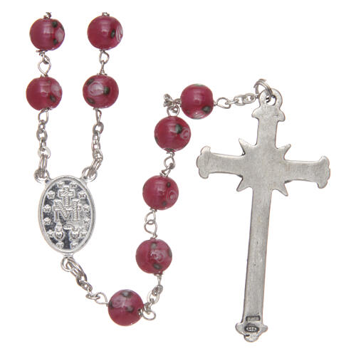 Glass rosary pink beads with roses 6 mm and 925 silver 2
