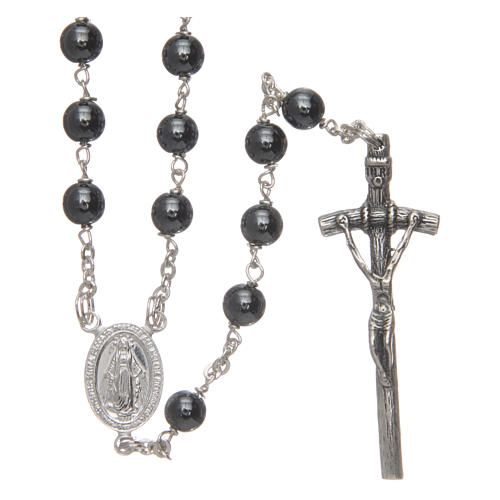 Rosary in real hematite with thread in 925 silver diameter 6 mm 1