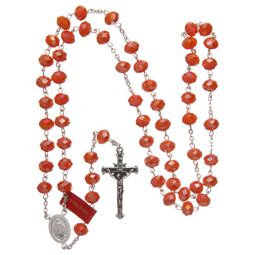 Rosary in opaque orange crystal with thread in 925 silver diameter 6 mm 4