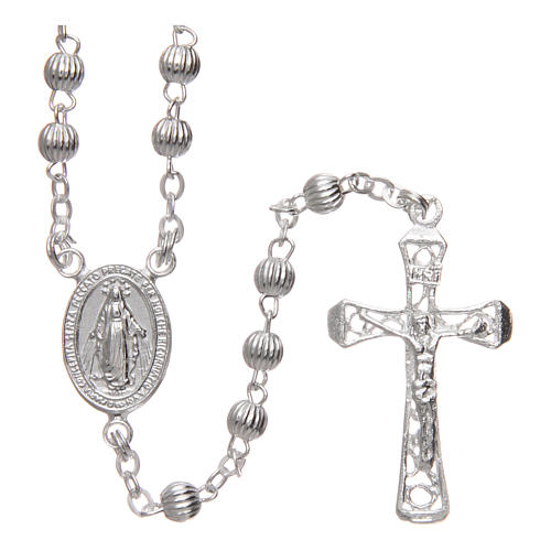 Rosary in 925 silver with lined beads diameter 4 mm 1