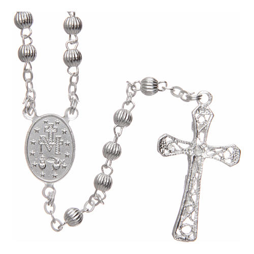 Rosary in 925 silver with lined beads diameter 4 mm 2