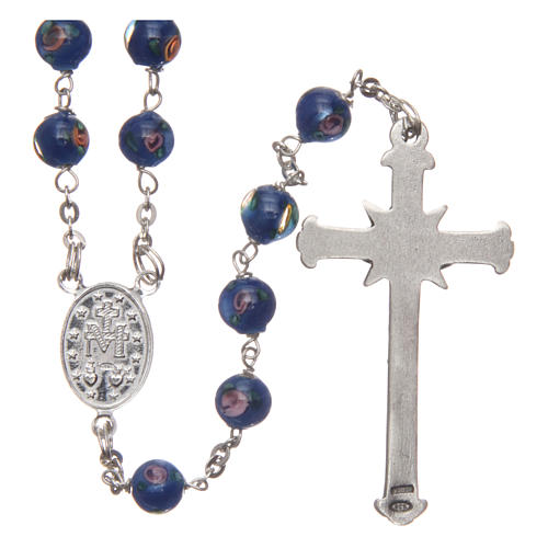 Rosary in blue decorated glass and 925 silver, 6 mm beads 2